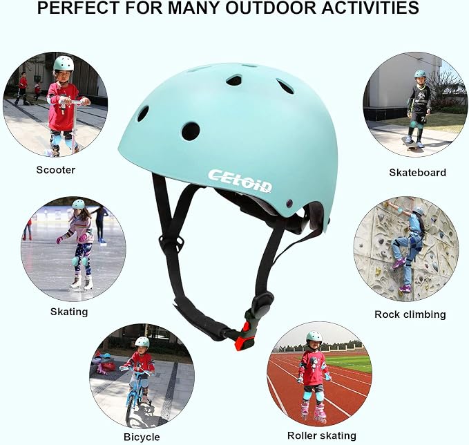 Kids Bike Skateboard Helmet Pad Set,Toddler Cyling Protective Gear Knee & Elbow Pads Wrist Guards for 5-8-10-12-14-16 Years Girls Boys Bicycle Scooter Roller Skate Inline Skating Rollerblading