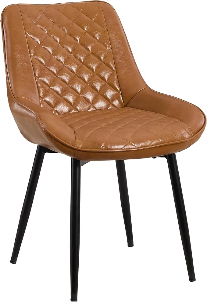 Dining Chair, Modern Dining Chairs with Thick Cushions, Faux Leather Upholstered Kitchen Dining Room Chairs with Metal Adjustable Legs for Dining Living Room, Brown