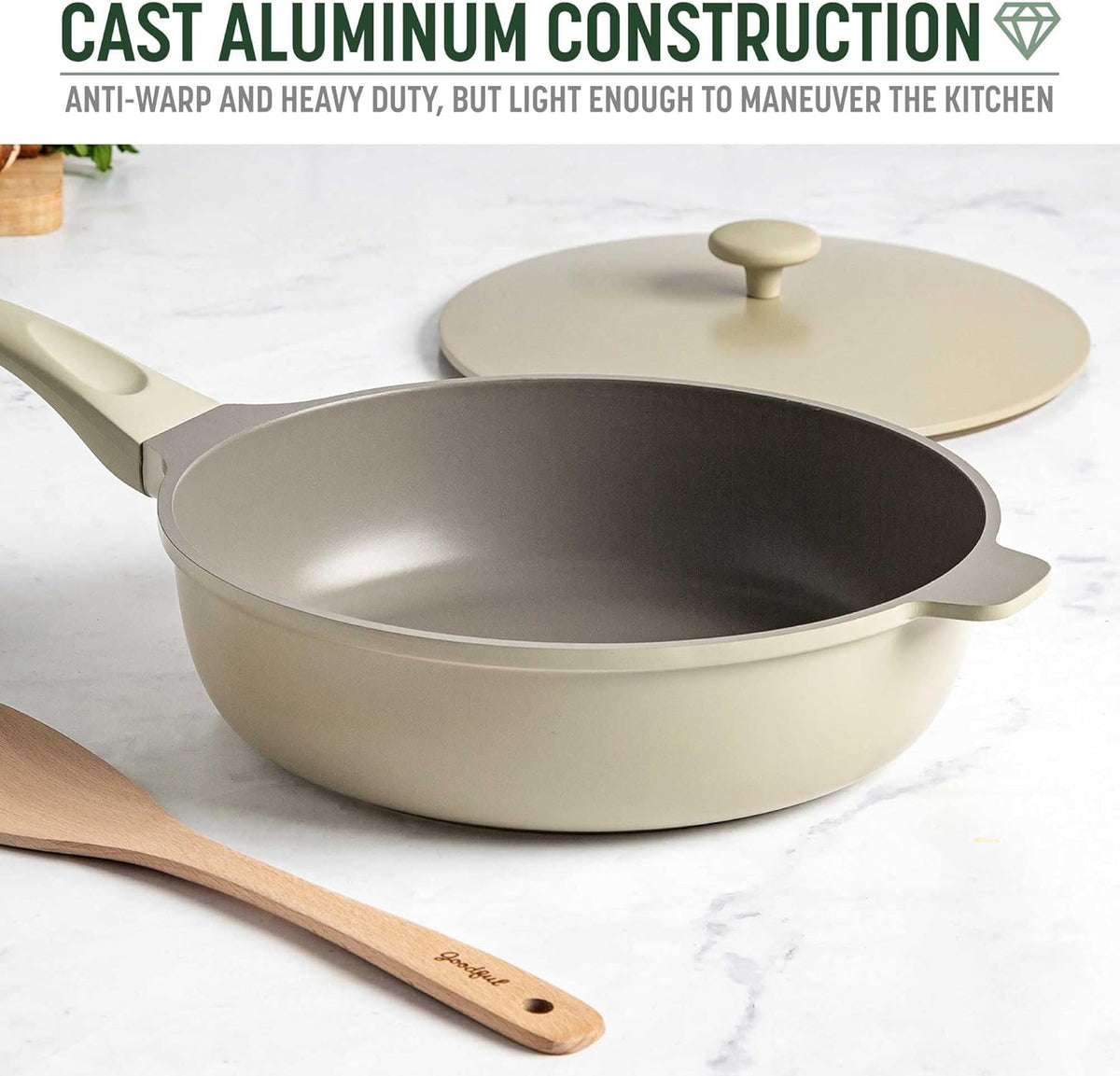 Goodful All-in-One Pan, Multilayer Nonstick, High-Performance Cast Construction, Multipurpose Design Replaces Multiple Pots and Pans, Dishwasher Safe Cookware, 11-Inch, 4.4-Quart Capacity, Linen
