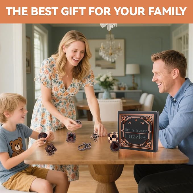8 Pcs Brain Teaser Puzzles for Adults Teens - Metal Puzzles 3D Puzzle Game Toys for Adults Teens - Wooden Unlock Interlocking Puzzle Adult IQ Education Smart Toys