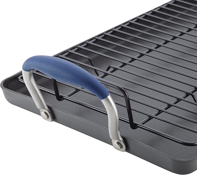 Anolon Advanced Hard Anodized Nonstick Double Burner Griddle with Multi-Purpose Rack, 10-Inch by 18-Inch, Indigo