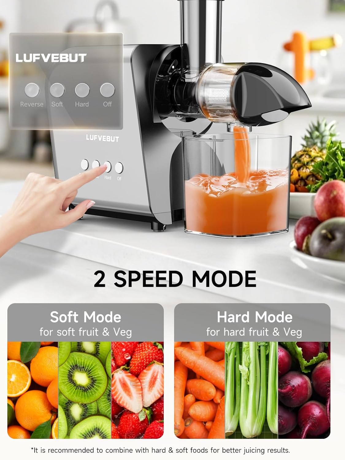 Masticating Slow Juicers for Leafy Greens Tomato Celery Carrot Wheatgrass, Cold Press Slow Juicer Machines Quiet Motor Easy Clean, Vegetable and Fruit Juice Extractor BPA-Free Dry Pulp Dishwasher Safe