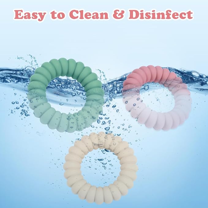Baby Teether Toys, Silicone Teether Rings with Rattle for Babies, Textured Teething Rings Relief Soothing Sore Gums, 3 Pack