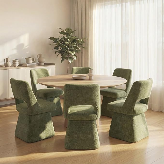 VKNOW Upholstered Swivel Dining Chairs Set of 2, Modern Dining Room Chairs with Open Back, Chenille Fabric Kitchen Chairs for Dining Room, Living Room, Bedroom, Vanity, Green