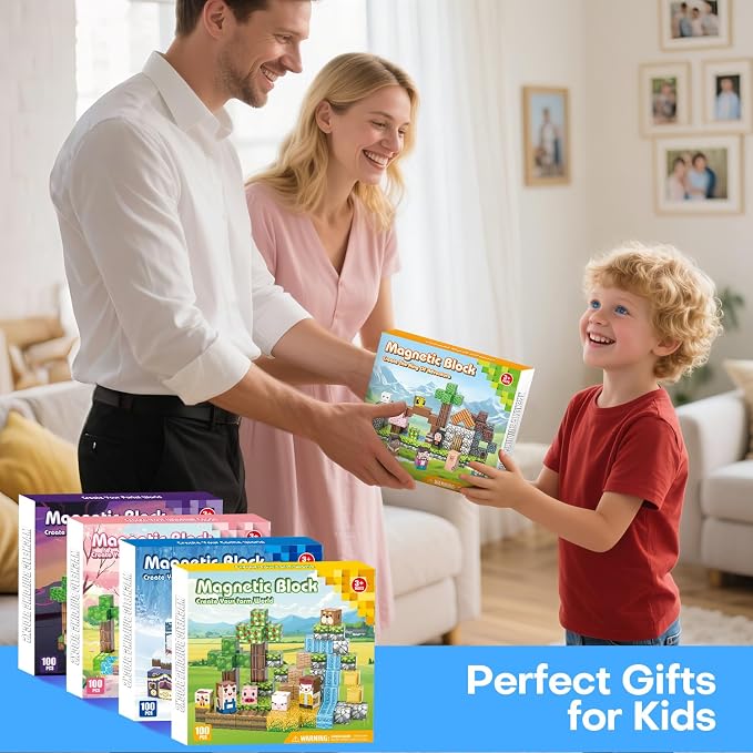 100PCS Magnetic Blocks, Magnet Tiles Toys for Kids, Magnetic Building Blocks Cubes, STEM Montessori Stacking Magnets for Kids, Birthday Gifts for Boys and Girls Age 3+ Years Old