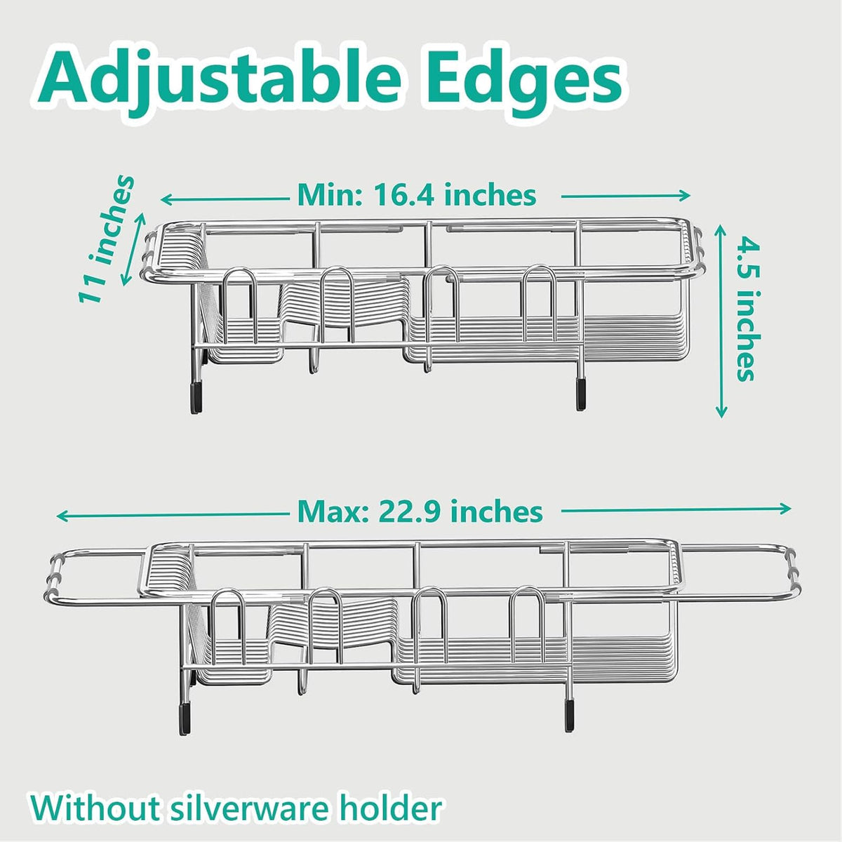 Dish Drying Rack in Sink Expandable Stainless Steel Kitchen Dish Drainer with 4 Cup Holders, Silver