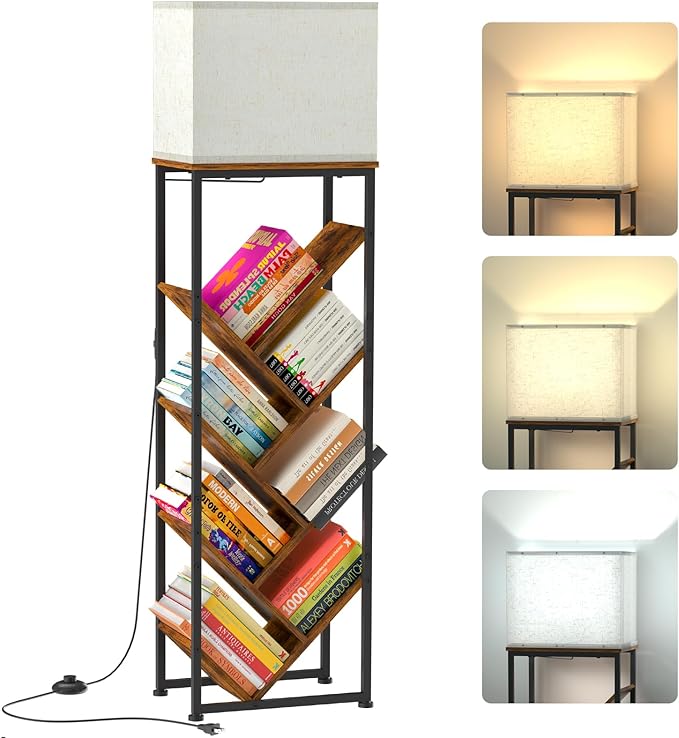 Tree Bookshelf with Light - 8 Tier Floor Standing Tree Bookshelf for Hardcover Books Three Types of Light