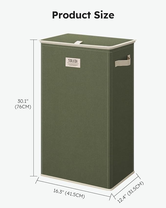 SOLEDI Laundry Hamper with Lid 100L Large & Tall Collapsible Laundry Basket, Clothes Hamper with Bag Removable Easy to Carry, Dirty Hampers for Bedroom, Bathroom, Dorm, College, Avocado