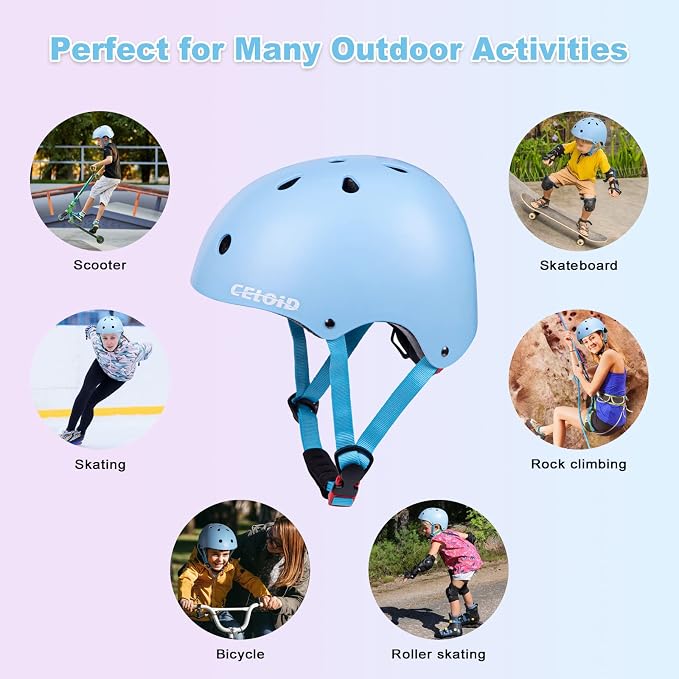 Kids Bike Skateboard Helmet Pad Set,Toddler Cyling Protective Gear Knee & Elbow Pads Wrist Guards for 5-8-10-12-14-16 Years Girls Boys Bicycle Scooter Roller Skate Inline Skating Rollerblading