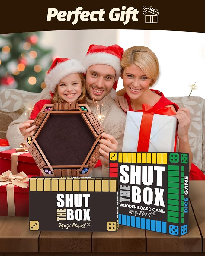 12" Upgraded Shut The Box Game, Math Dice Board Game for Family Night Classroom Travel, Wooden Table for Group Kid Adult Senior, Travel Party Bar, Easy Quick and Fun, 2-4 Players