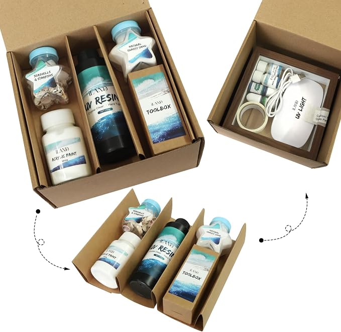 iLAND Crafts for Adults Resin Art Kit DIY Beach Ocean Themed Crafting Adult Girls Night Craft Making Set Date Night Painting Kit for Couples Unique Christmas Gifts for Crafty Women Teen Girls Romantic