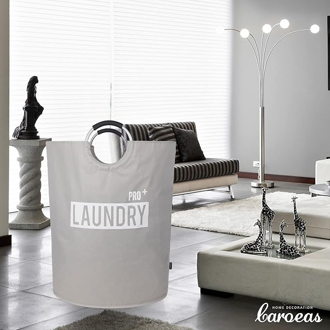 Caroeas Super Large 150L Laundry Basket Pro, Waterproof Laundry Hamper, Collapsible Laundry Basket Easy Storage, Clothes Hamper Stands Up Well, Laundry Bag with Padded Handles (Light Grey)