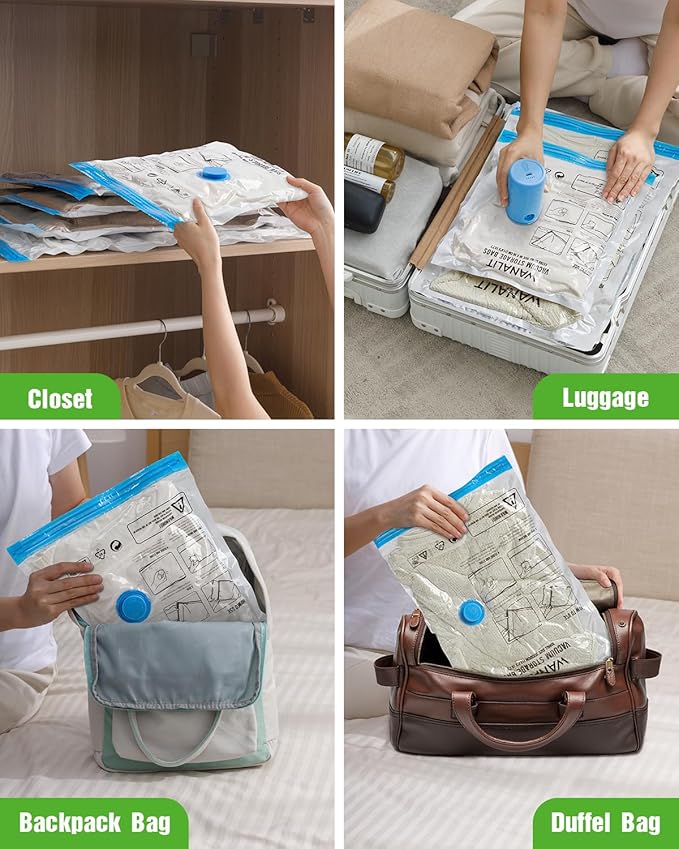 Vacuum Storage Bags for Travel, 16 Pack (4L+4M+4S+4XS) Vacuum Seal Bags with Wireless Rechargeable Electric Pump, Travel Essentials Space Saving Bag for Clothes, Luggage, Carry-on Suitcase, Backpack