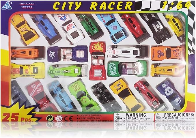 ArtCreativity 25 Pc-Diecast-Toy Car Set, Durable-Diecast-Mini Racers in Assorted Designs, Cool Birthday Party Favors for Kids, Goodie Bag Stuffers, Best Birthday Gift for Boys and Girls