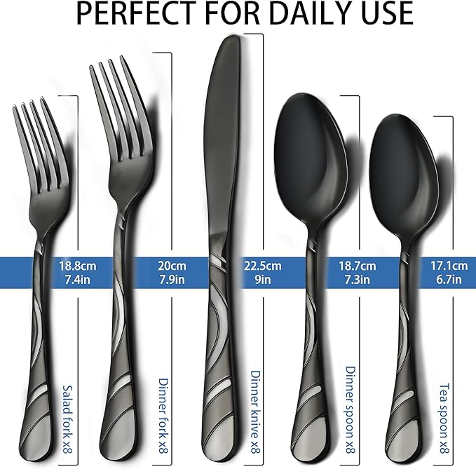 Black Silverware Set for 8, 18/0 Stainless Steel 40-Piece Frosted & Mirror Finish Flatware Set, Modern Cutlery Set for Wedding Restaurant Housewarming Party Event Serving For 8