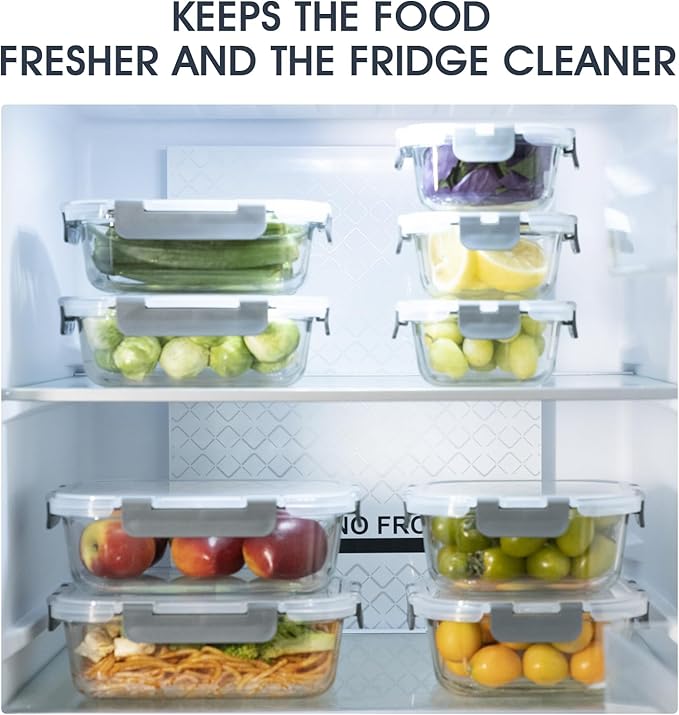 18 Pieces Glass Food Storage Containers with Lids,Airtight Glass Meal Prep Containers,Glass Storage Containers Set for Kitchen,Pantry BPA Free & Leak Proof (9 lids & 9 Containers)