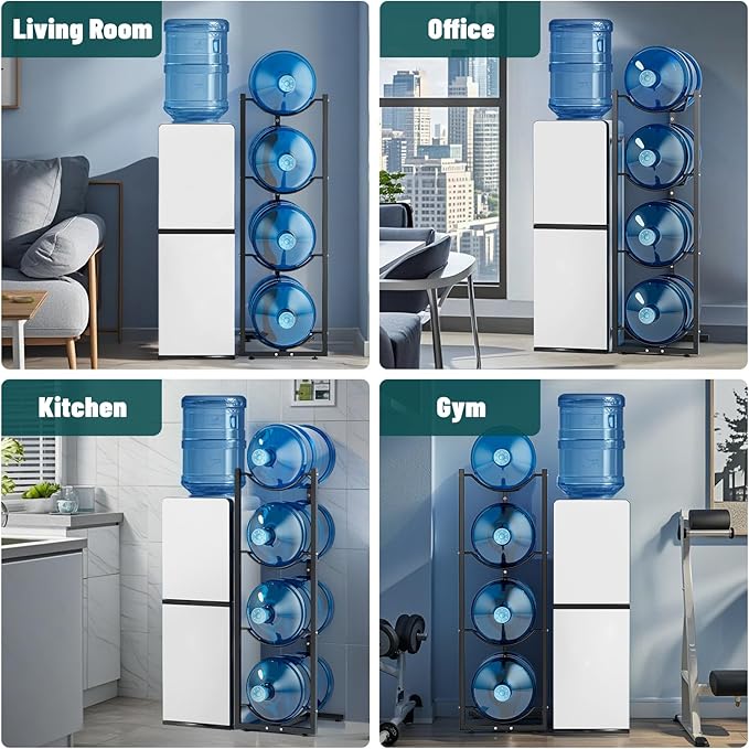 MYLOLF 5 Gallon Water Jug Holder : 4 Tier Water Jug Stand Holder for 5 Gallon Water Dispenser- 5 Gal Water Bottle Storage Rack Organizer for Home Kitchen Garage