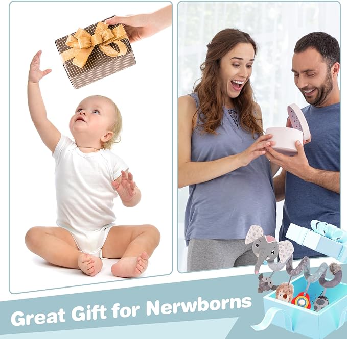 FATI Baby Stroller Toys, Car Seat Toys for 0-6 Months, Sensory Toys for Newborns 0-3 Months, Infants Toys for Baby Crib Carseat with Squeaker Teether Rattles for 0 3 6 9 12 Months Babies Ideal Gifts