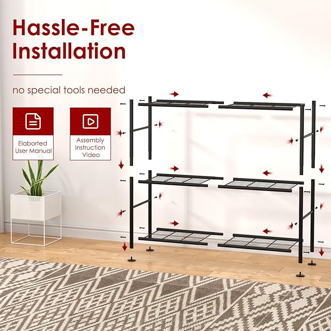 Storage Shelves - 3 Tier Shelf Organizer, Heavy Duty Garage Shelving Unit with Leveling Feet, Stable Metal Shelves Organizer for Pantry, Kitchen and Closet, 33.0" W x 12.6" D x 30.4" H, Black