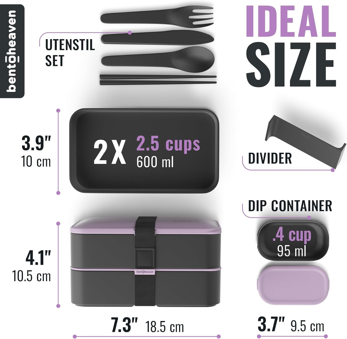 Bentoheaven Premium Bento Box Adult Lunch Box with Compartments for Women & Men, Set of Utensil & Chopsticks & Dip Container, Cute Japanese Kids Bento Lunch Box, Microwavable (Violet Me Go)