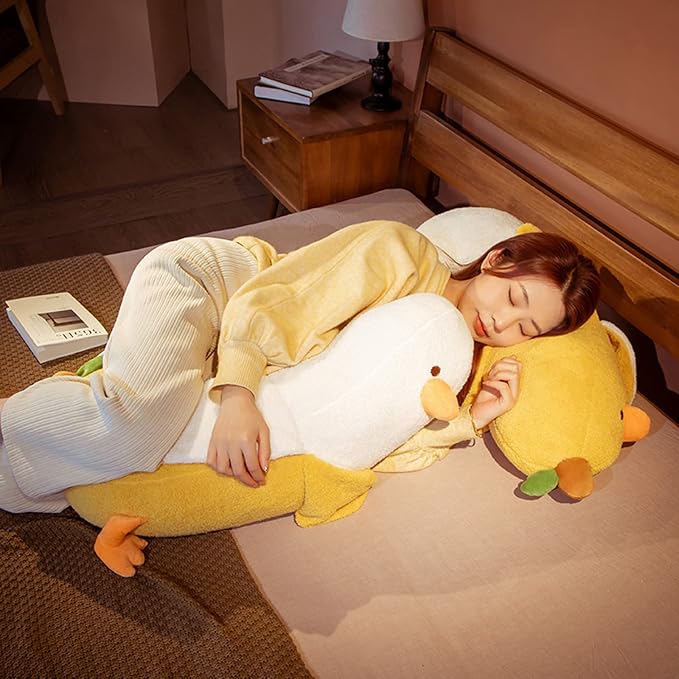 PEACH CAT Banana Duck Plush Toy Cute Plushie Hugging Plush Pillow Duck Stuffed Animal for Girls and Boys Yellow 27.5"