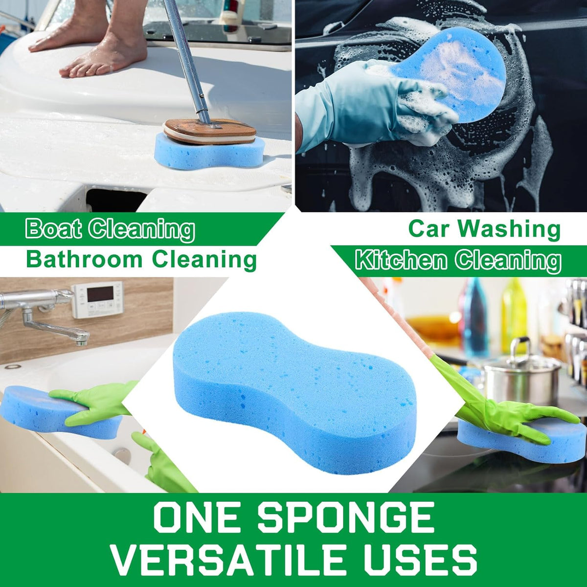 Vesici 24 Pack Car Wash Sponges Large Sponges Bulk Big All-Purpose Scrubber Thick Foam Car Cleaning Supplies for Washing Boat Kitchen Household with Single Vacuum Compressed Packing (Blue)