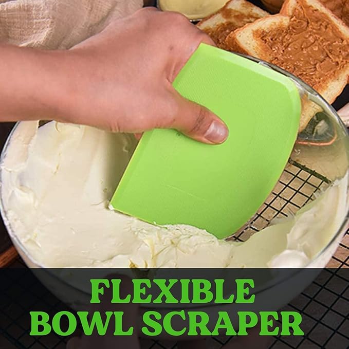 SURDOCA Dough Scraper Bench Scraper - 3P 13x7.9" Plastic Flexible Bowl Scraper, Sharp Edge & Angles Cake Scraper. Non-Slip Bakeware Decorating Tools Sculpting & Modeling Tools - Pink+White+Pink