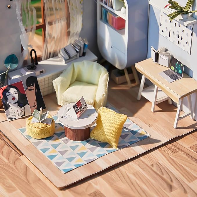Flutesan 12 Pcs Miniature Dollhouse Wallpaper and Flooring Peel and Stick Mini DIY Self Adhesive Dollhouse Accessories 8.27 x 11.69 Inch (Natural Style)