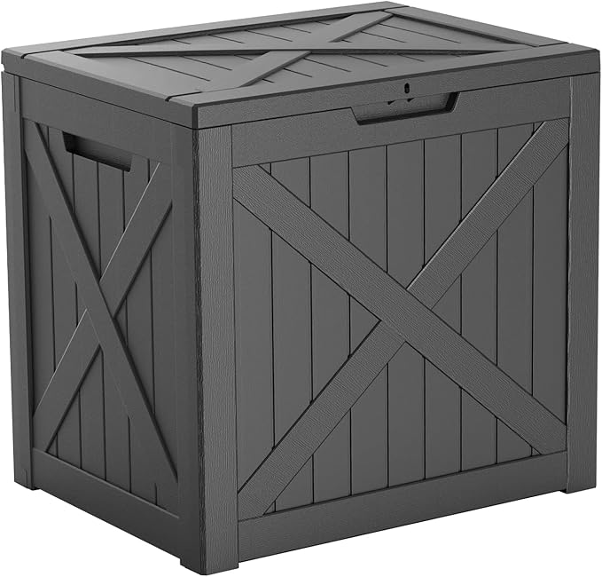 32 Gallon Waterproof Outdoor Storage Box, UV Resistant Resin Deck Box with Hydraulic Rod for Reinforced Stability, Perfect for Patio, Garden, and Pool(Black,32 Gallon)