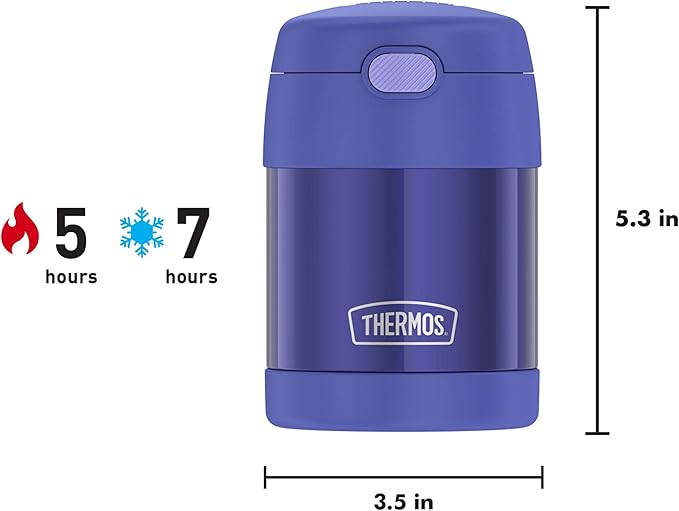 THERMOS FUNTAINER Insulated Food Jar, 10 Ounce, Kid Friendly Food Jar with Foldable Spoon, Purple