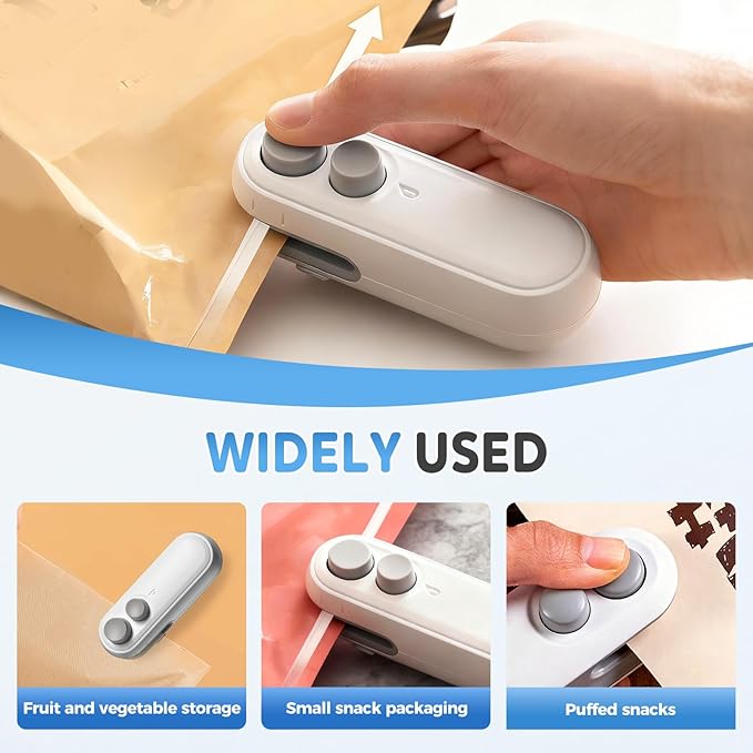Mini Bag Sealer, Upgraded 2 in 1 Mini Bag Sealer with Cutter and Magnet, Magnetic Portable Plastic Bag Sealer for Snacks, Chips, Food Freshness Storage (2, White+Black)