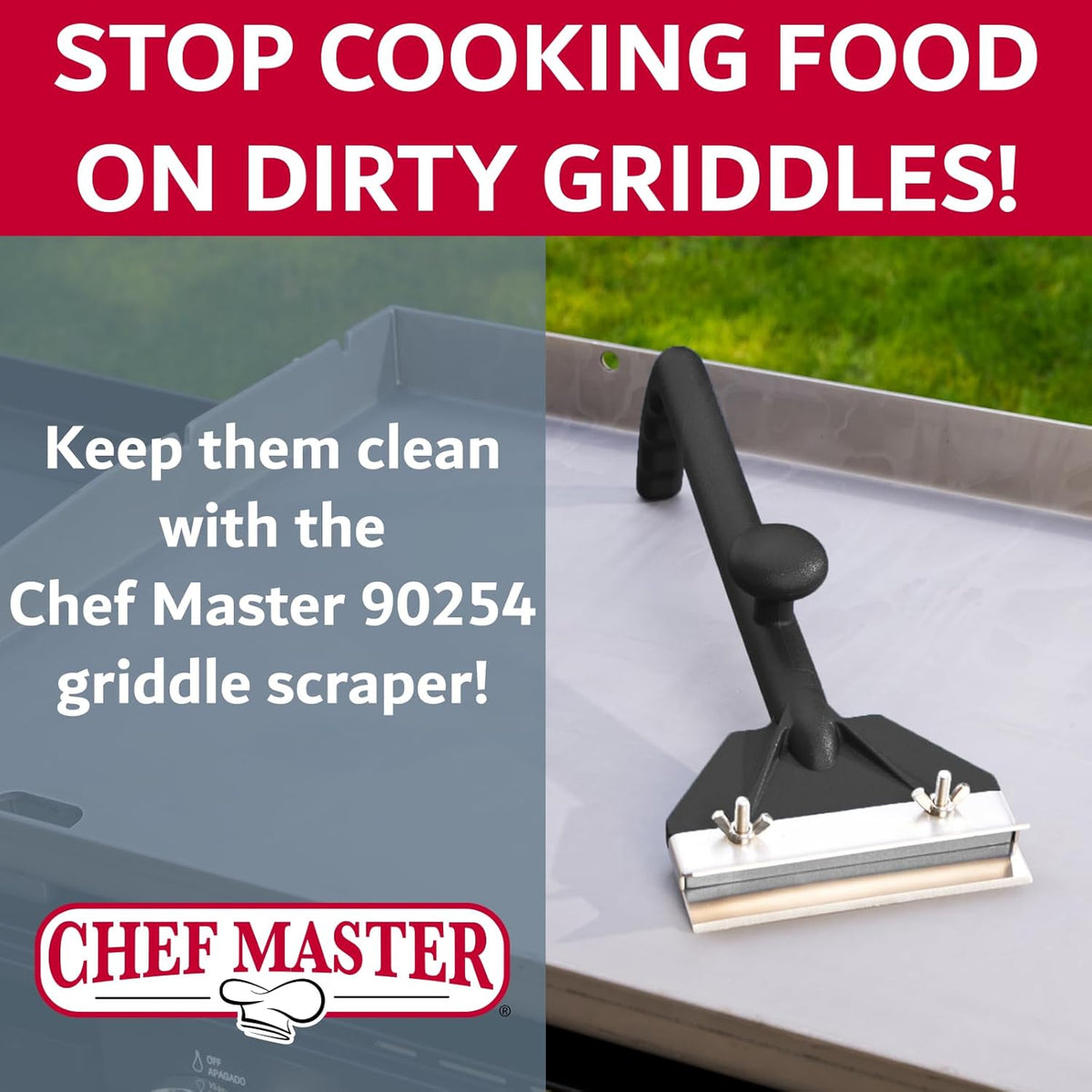 Chef Master Stainless Steel Replacement Blade Griddle Scraper, 5 1/2" Wide x 1.2mm Thick Stainless Steel Reversible Blade, Fits Most Scrapers, Double Beveled Edge for Chrome Griddle by FryOilSaver Co.
