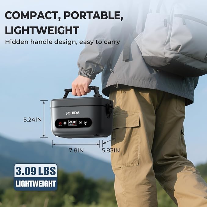 100W Cordless Electric Lunch Box for Adults & Men, Rechargeable Battery Powered Heated Lunch Box, 1.2L Portable Food Warmer Lunchbox with 5-Sided Heating for Work Car Outdoor Use