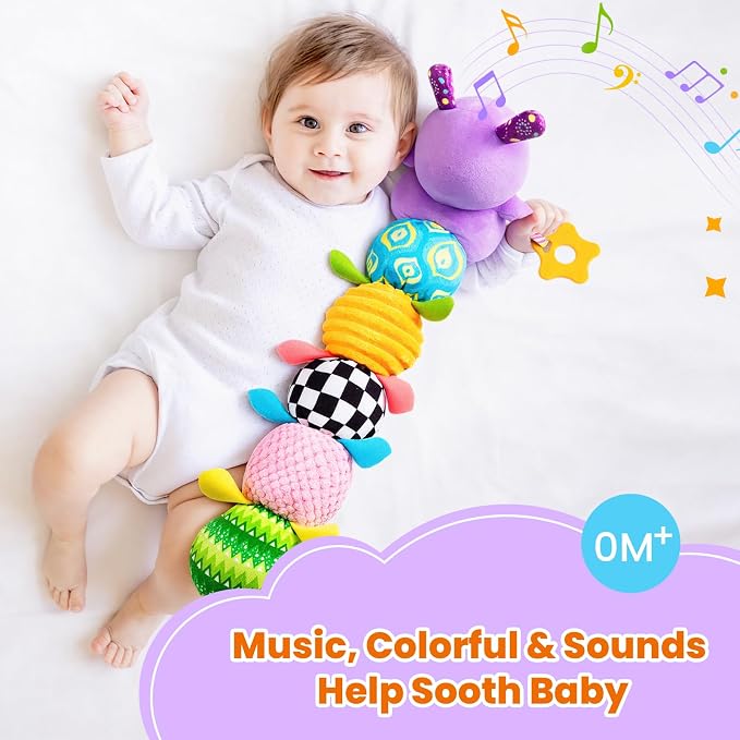 Baby Toys 0-6 Months, Washable Baby Musical Caterpillar Toys with 10 Children's Songs,Rattles,Teething Toys,Suitable for 0-6, 6-12 Months Infant Tummy Time Toy,Newborn Baby Boy&Gril Gifts(Green)
