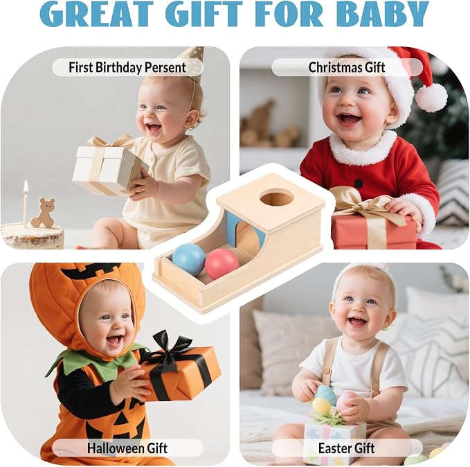 Busy edition Montessori Toys for Babies 6-12 Months, Wooden Object Permanence Box, 9 Month Old Baby Toys, Preschool Developmental Toy for Infant, Toddler Ball Drop Toy Girl Boy Gift
