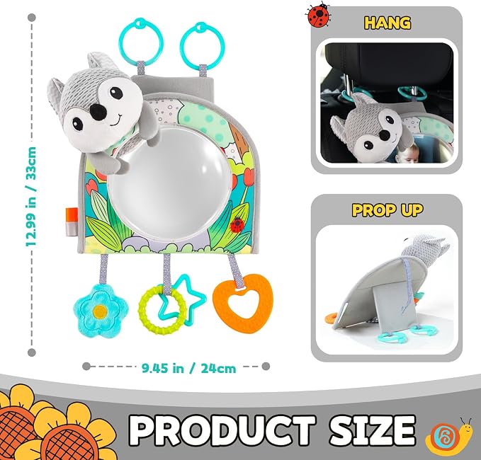 Koty Infant Car Seat Toy - Kick and Play Activity Center with Mirror, Teether and Crinkle Paper, Fun Travel Baby Toy for Rear Car Seat, Easier Drive with Newborns, Babies