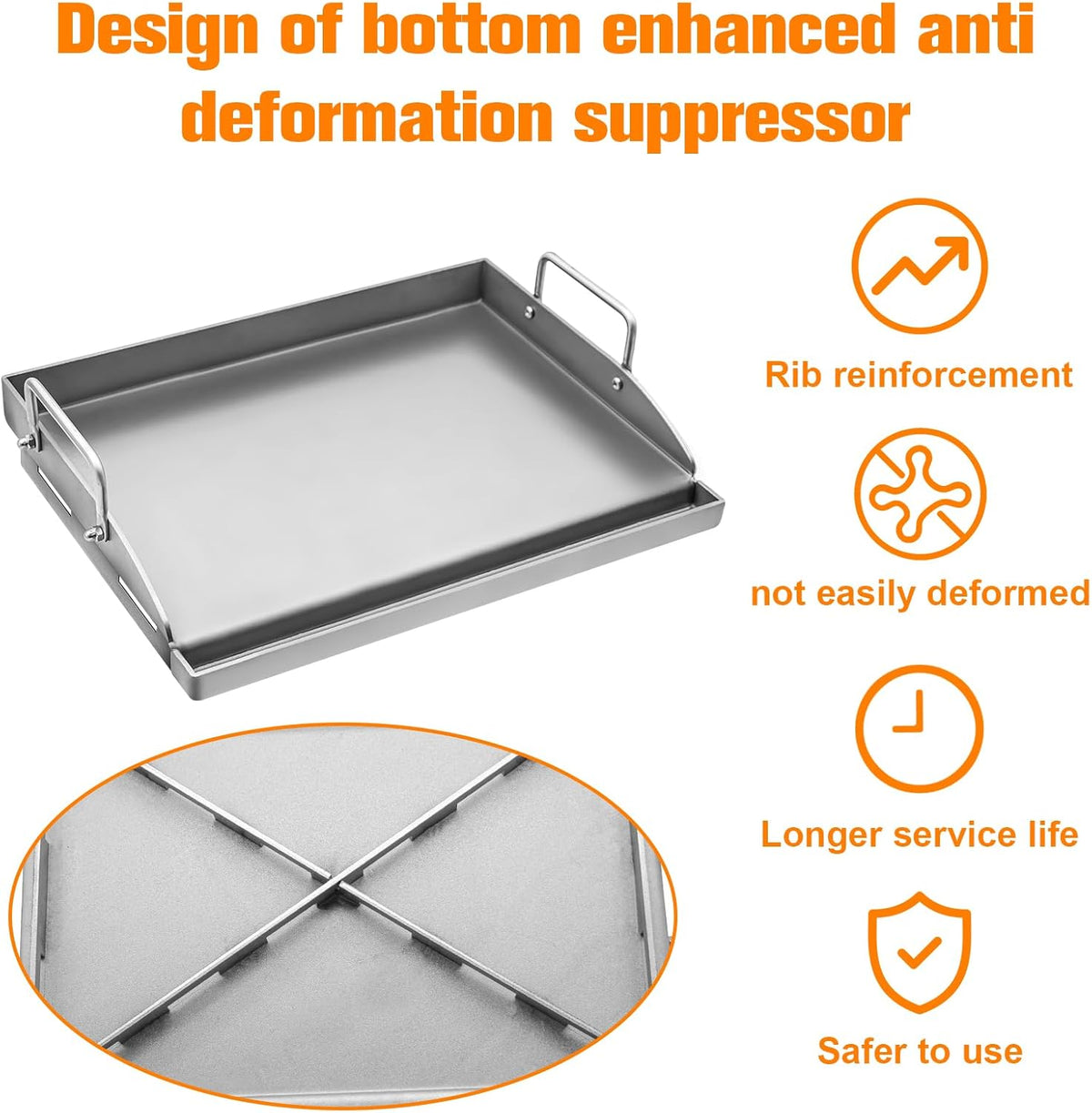 ABYDA Universal Stainless Steel Cooking Griddle, Heavy-Duty 4mm Flat Top Plate Insert with Grease Groove and Removable Handles,Premium Nonstick Coating for Gas/Charcoal/Stove, 17"x13"