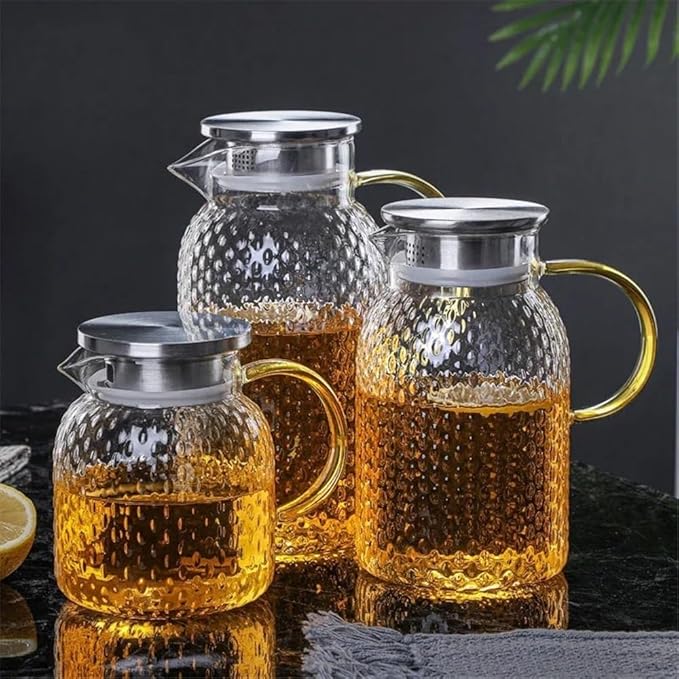 Water Pitcher Glass Water Pitcher with Filter Lid and Pouring Spout Heat Resistant Carafe for Hot Cold Beverages Homemade Ice Tea Bottle Glass Pot(1.8L)