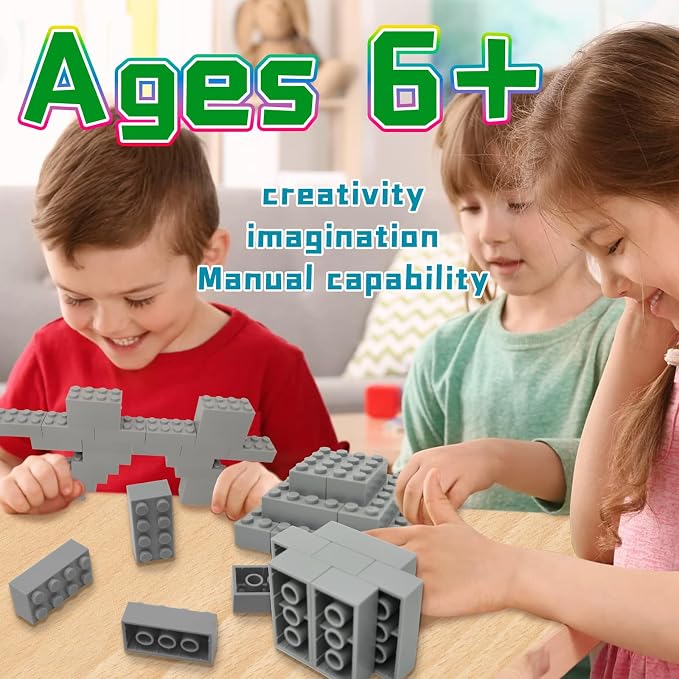 Classic Building Brick 2x4 100 Pieces, Compatible with Lego 3001 Bulk Block Set, Creative Building Toy DIY, Suitable for Boys Girls and Teenagers Aged 6+ (Gray)