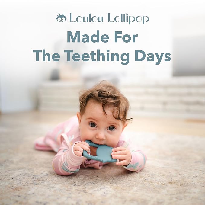 Loulou Lollipop Wild Silicone Teether for Babies 4 Months and Up, Textured Teething Ring for Sore Gums, BPA-Free Food-Grade Silicone, Easy-Grip Open Shape, Dishwasher & Freezer Safe, Smiley Sharks