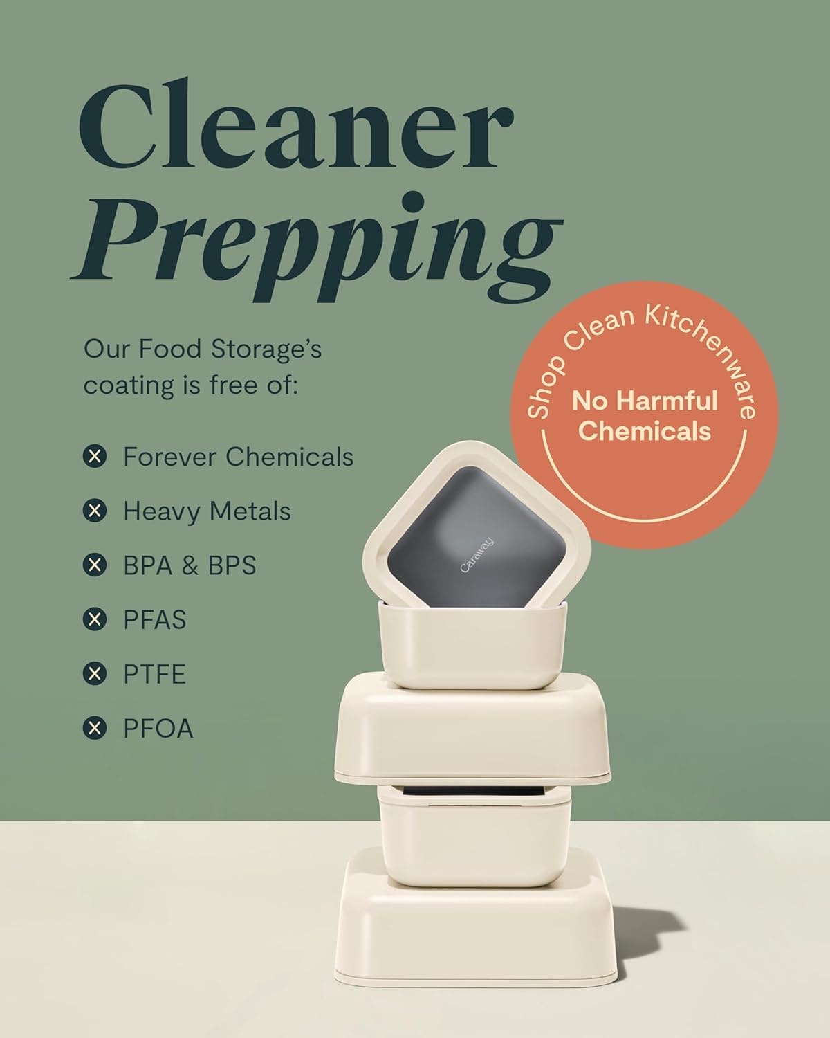 Caraway Glass Food Storage - 4.4 Cup Glass Container - Ceramic Coated - Easy to Store, Non Toxic, Non Stick Lunch Box Container with Lids - Dishwasher, Oven, & Microwave Safe - Mist