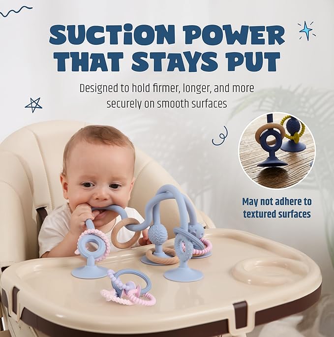Jumble Jangle Baby Teething Toys – BPA-Free, Multi Purpose High Chair Toys & Sensory Toys for Kids with Autism: Suction Teething Relief with Sensory Toy Textures for Infants & Toddlers (Dark)