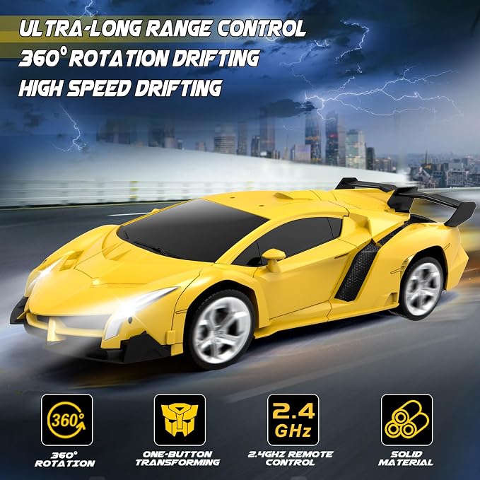 YOTOY Remote Control Car Toys - Transform RC Cars for Kids, One Button Transformation, 360 Degree Rotating Drifting, 2.4Ghz & 1:18 Scale, Gift for Kids Age 4 5 6 Years Old Boys and Girls