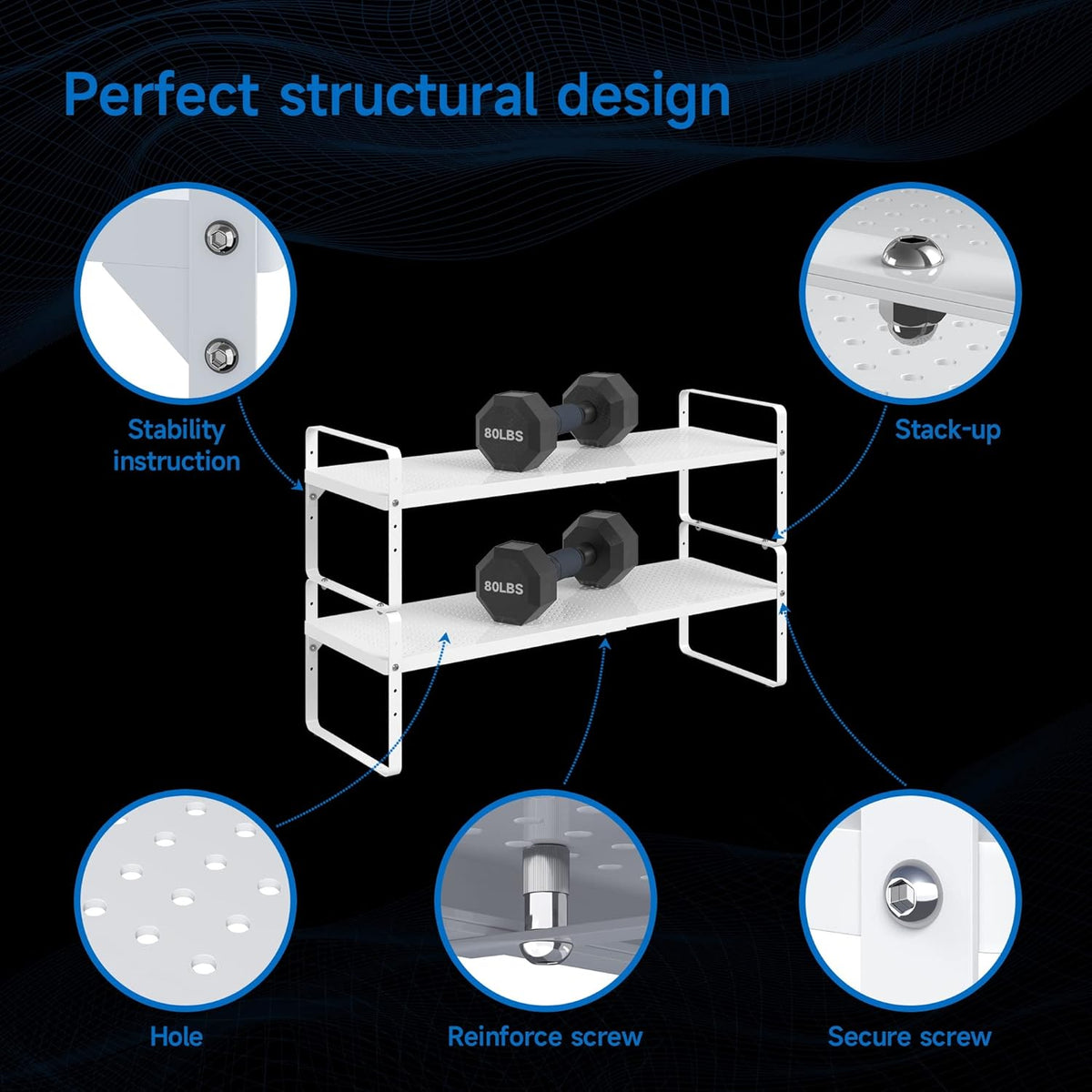 Expandable Cabinet Shelf Organizer Adjustable Metal Spice Rack Stackable Freestanding Counter Storage Shelves for Kitchen Cabinet Under Sink Office Desk (White - 2Pack - L16.5-27'' * W8'' * H9.6'')
