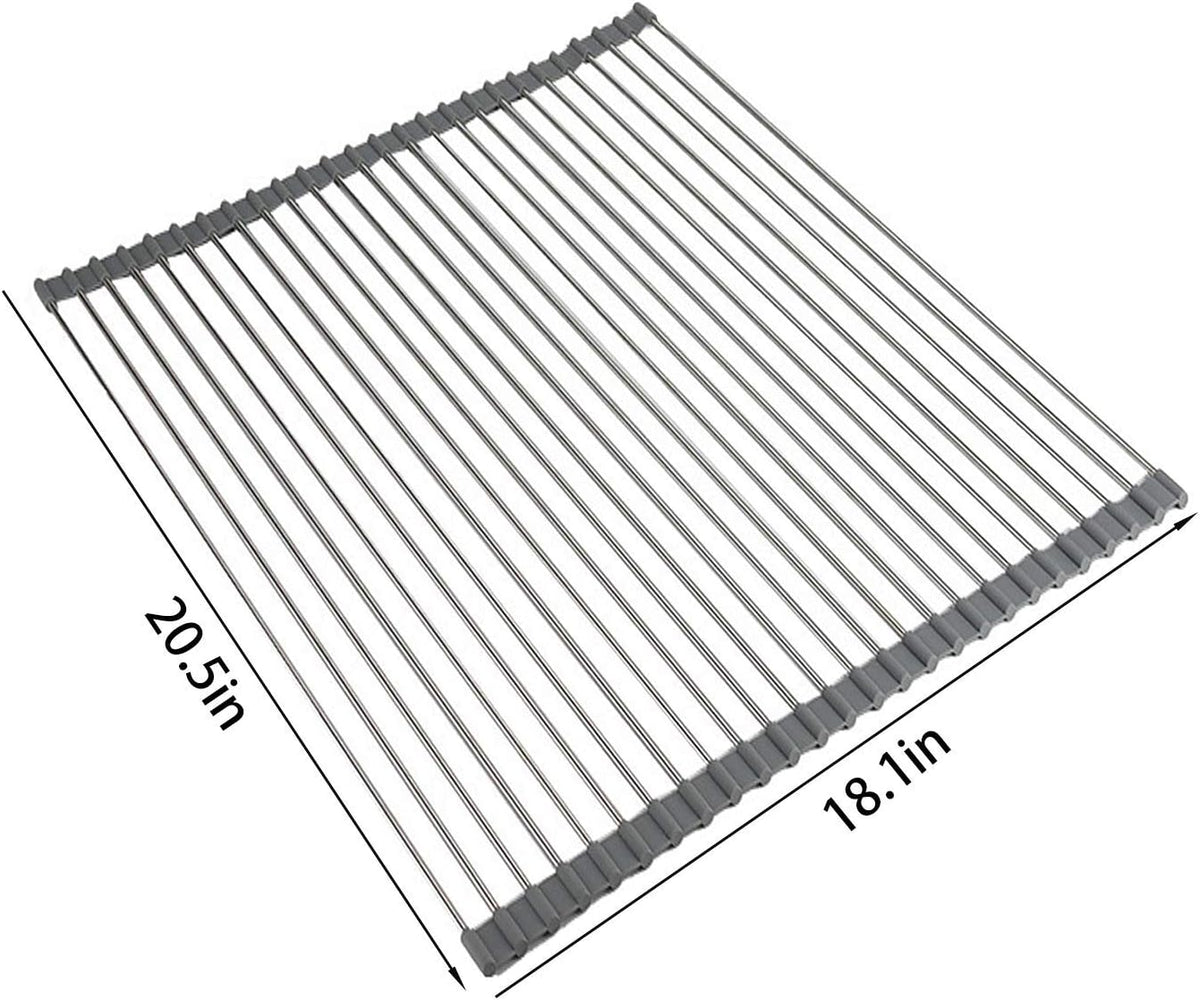 Ahyuan Roll up Dish Drying Rack Over The Sink Kitchen Roll up Sink Drying Rack Portable Dish Drainer Foldable Dish Drying Rack (Warm Gray, 20.5''X19.7'')