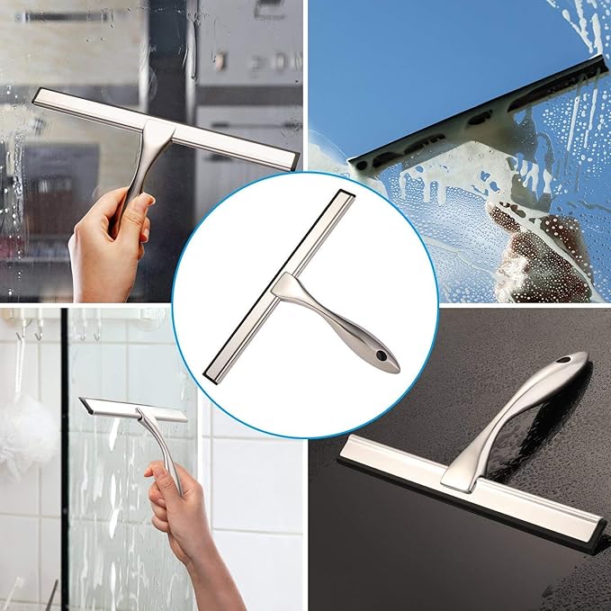 Hiware All-Purpose Shower Squeegee for Shower Doors, Bathroom, Window and Car Glass - Stainless Steel, 14 Inches