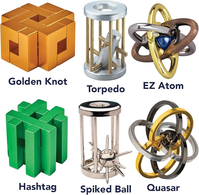Bits and Pieces Metal Brain Teaser Puzzle - Golden Knot Disentanglement Puzzle, 3D Assembly Puzzles for Adults