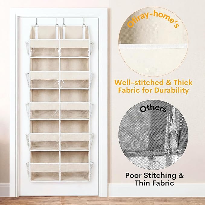 Ofiray-home Over the Door Organizer 5 Tiers,Extra Large Behind Door Storage of 10 Compartments,80 lbs Weight Capacity Over the Door Storage, Door Hanging Organizer for Closet, Diaper Organizer, Beige
