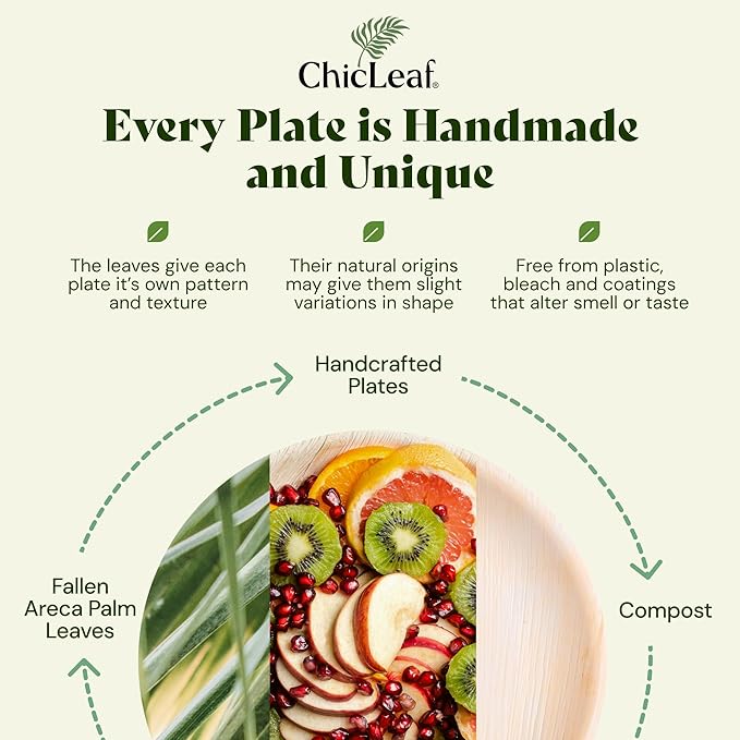Chic Leaf Palm Leaf Disposable Bamboo Plates – Square, Biodegradable & Compostable Party Plates for Weddings, Parties & Events - Disposable Platter (10", 20 Pack)