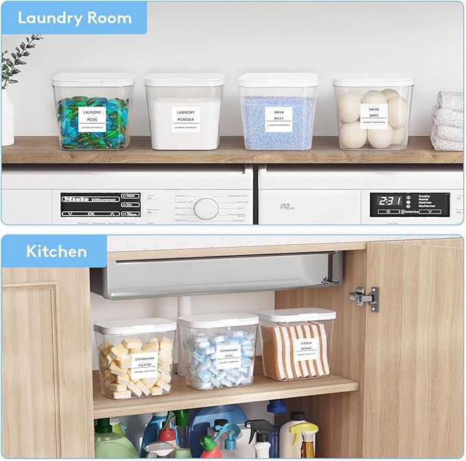 Lifewit 2 Pcs Laundry Pods Container with Pop-up Lid, Detergent Dispenser, Dryer Sheet Holder, Laundry Room Organization Storage Jars for Washing Powder, Soap, Scent Booster Beads, 2700 ml/0.72gal